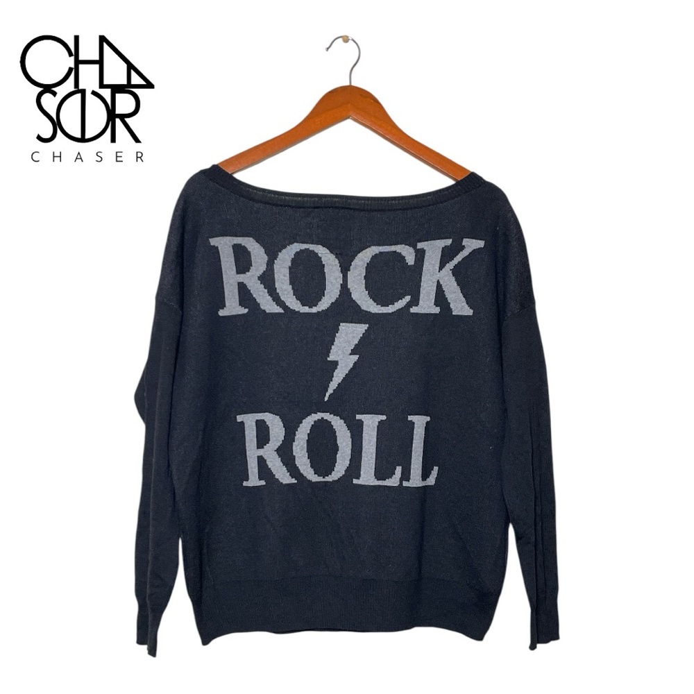 Chaser Rocker Skull Pullover In Black Swoop Neck - Small - Picture 2 of 4